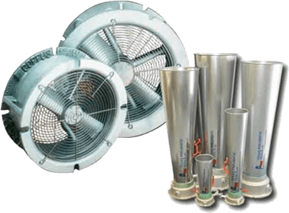 A fan is sitting next to a bunch of metal pipes.
