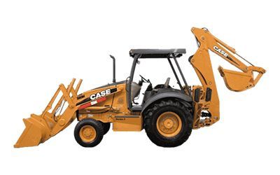 A case backhoe loader with a large bucket on a white background.