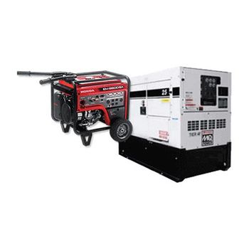 Two generators are sitting next to each other on a white background.