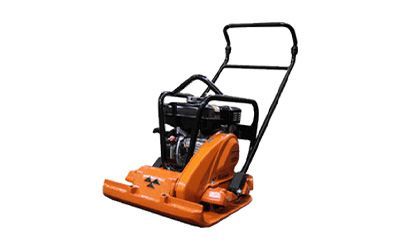 An orange and black machine with a handle on a white background.
