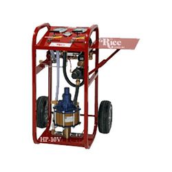 A red cart with rice written on it