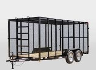 A trailer with a ladder attached to it is on a white background.