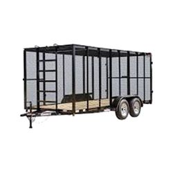 A black trailer with a ladder attached to it on a white background.