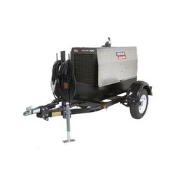 A welding machine is on a trailer on a white background.