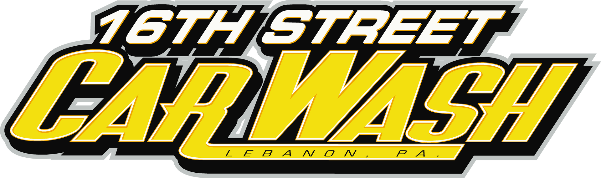 16th Street Car Wash logo in yellow, black, and white with bold italic text