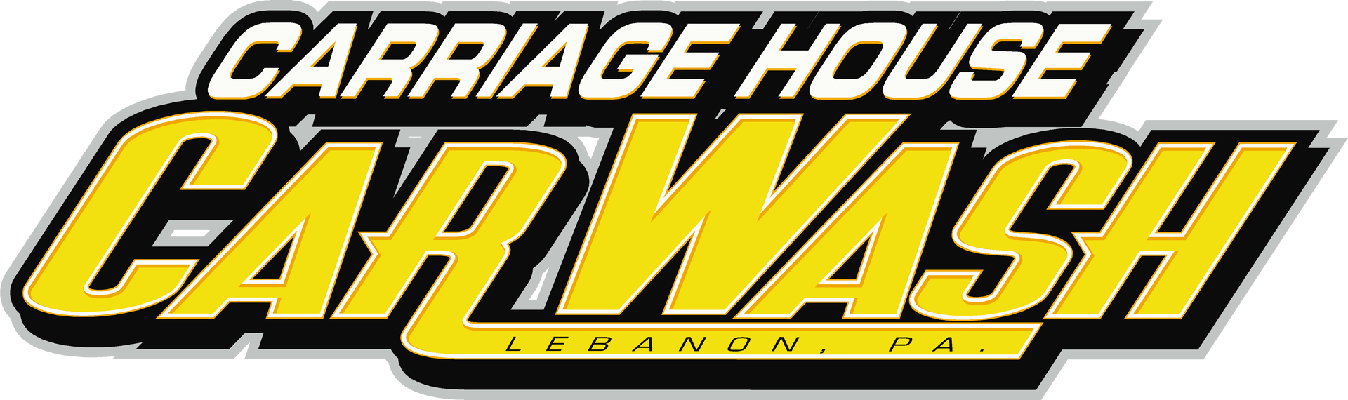 Carriage House Car Wash logo in black, white, and yellow text on a white background