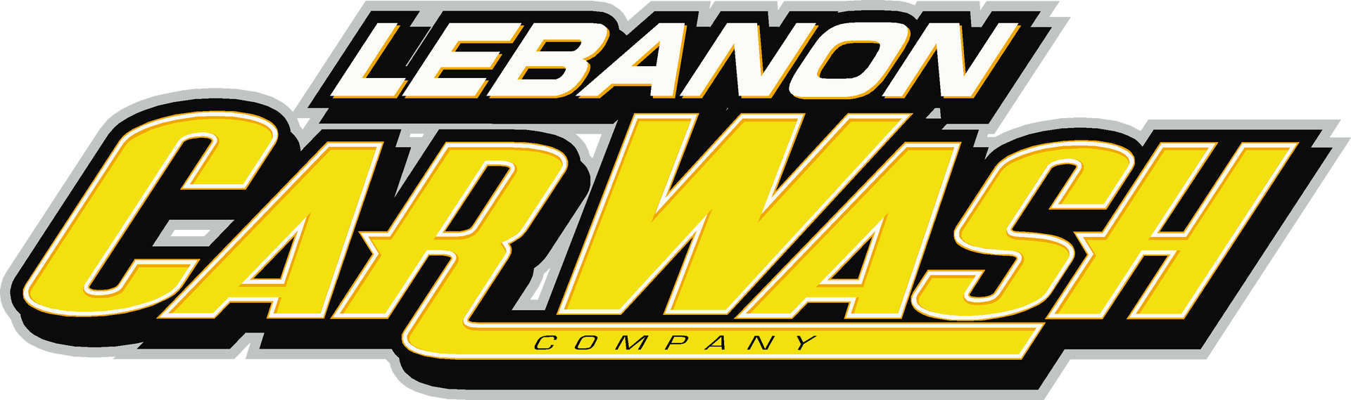 Lebanon Car Wash logo in black, yellow, and white with bold italic lettering