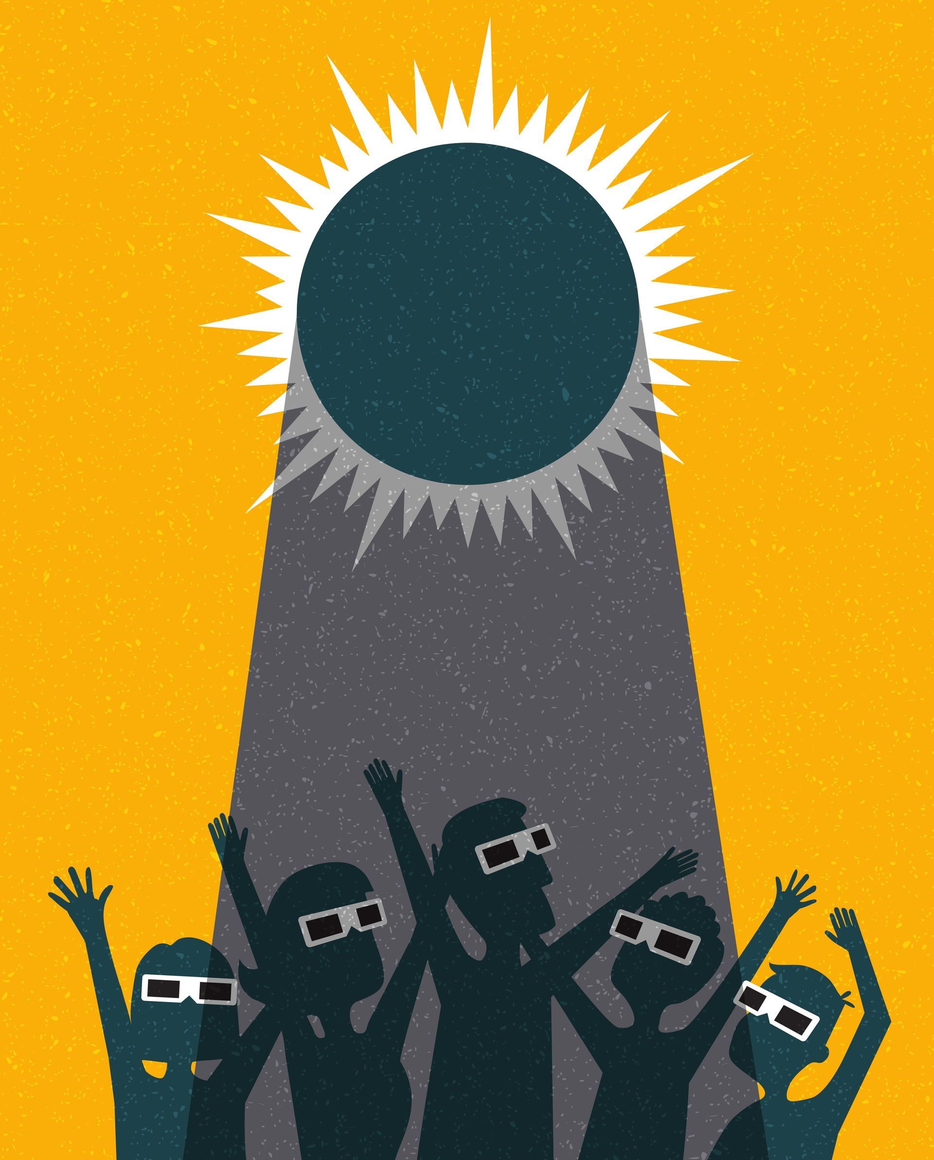A group of people wearing 3d glasses are watching an eclipse