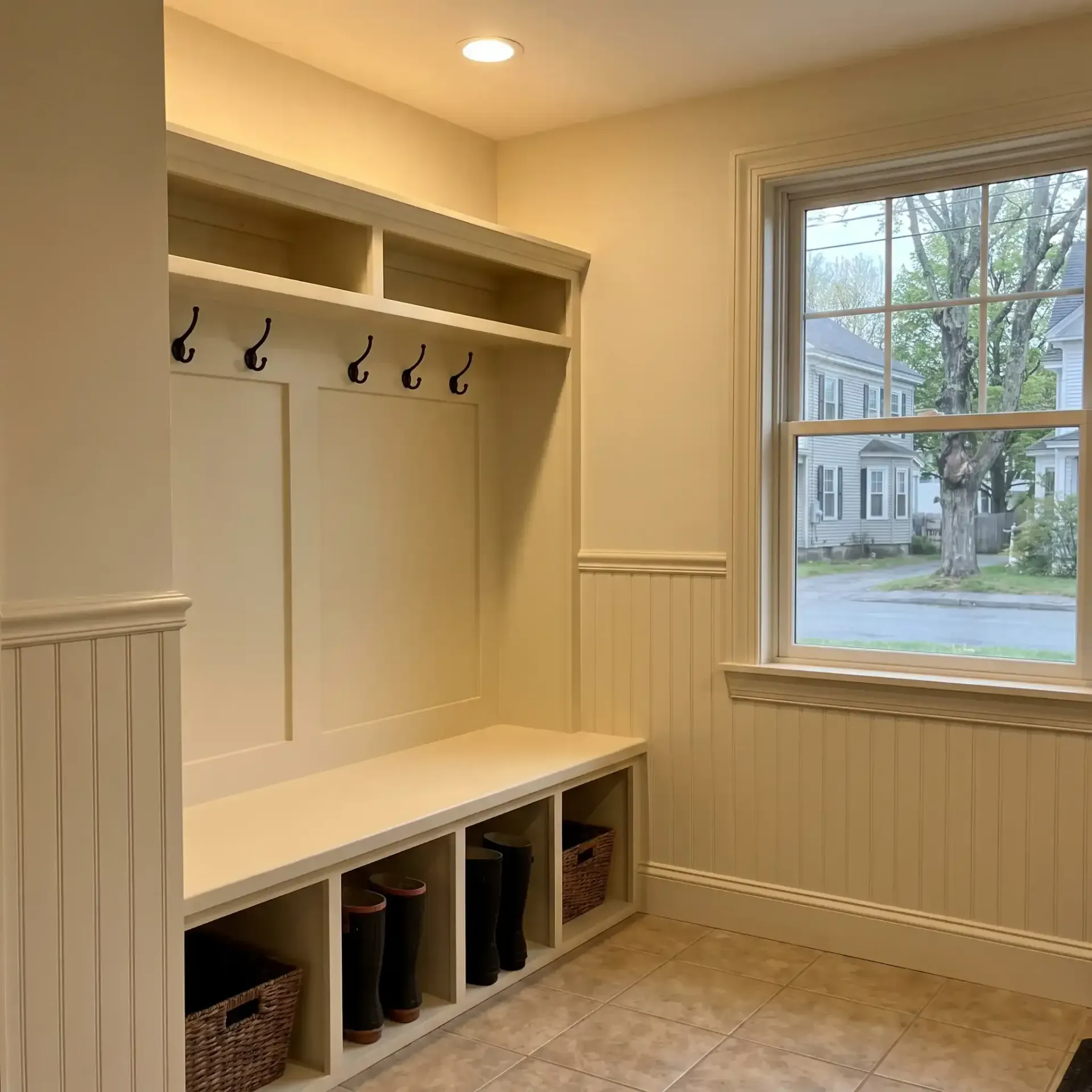 Finished mudroom addition Saco ME Legacy Construction