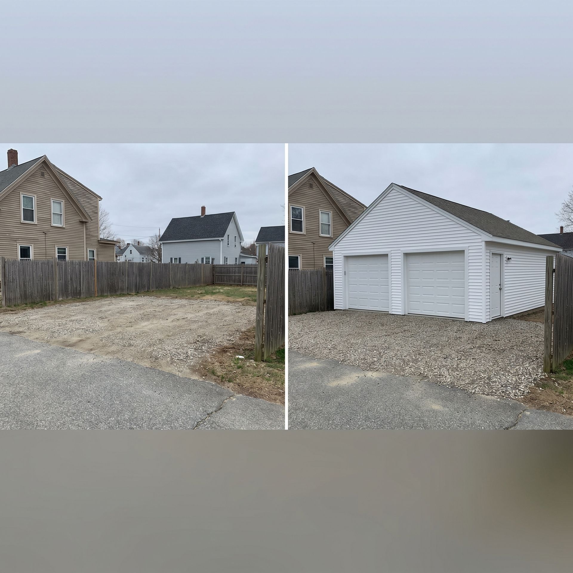 Before and after garage build Biddeford ME