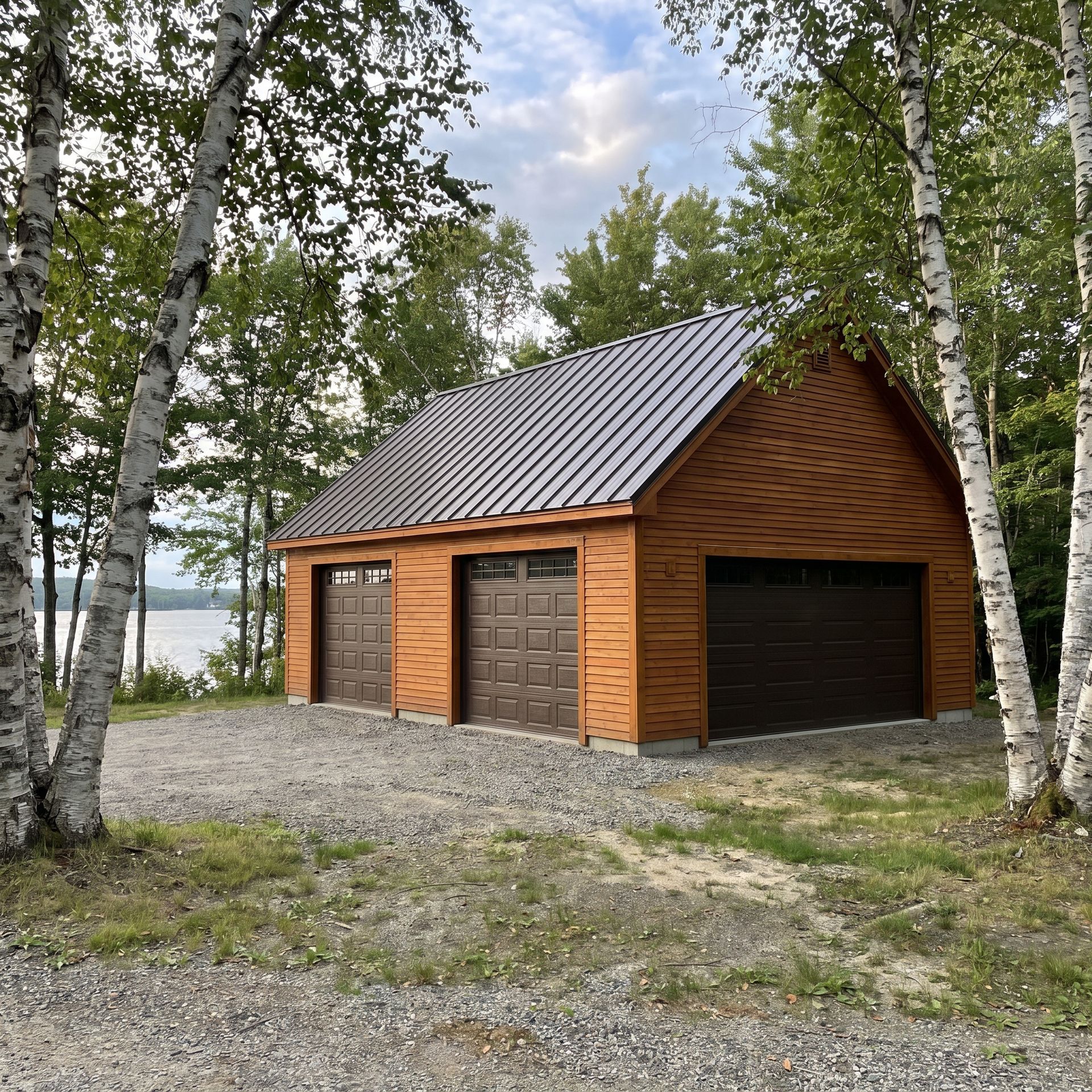 Finished lakefront garage Standish ME Legacy Construction
