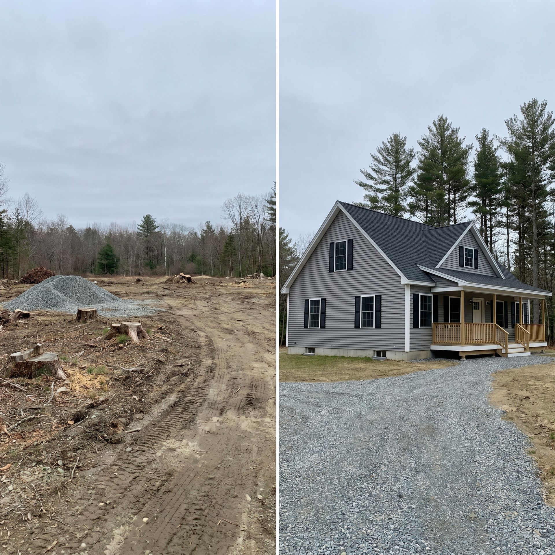 Before and after home build Buxton ME