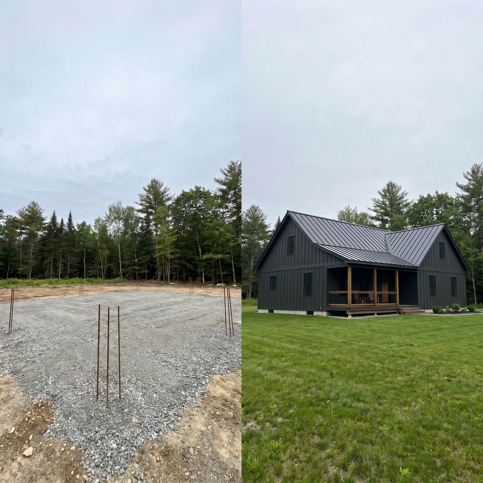 Before and after custom home build Dayton ME