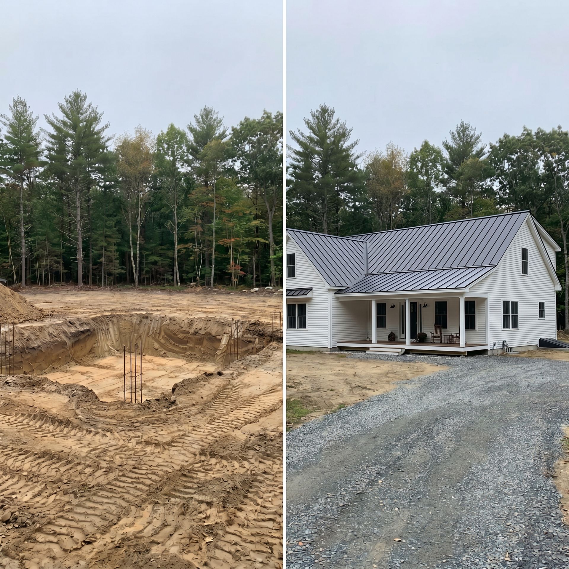 Before and after custom home Hollis ME
