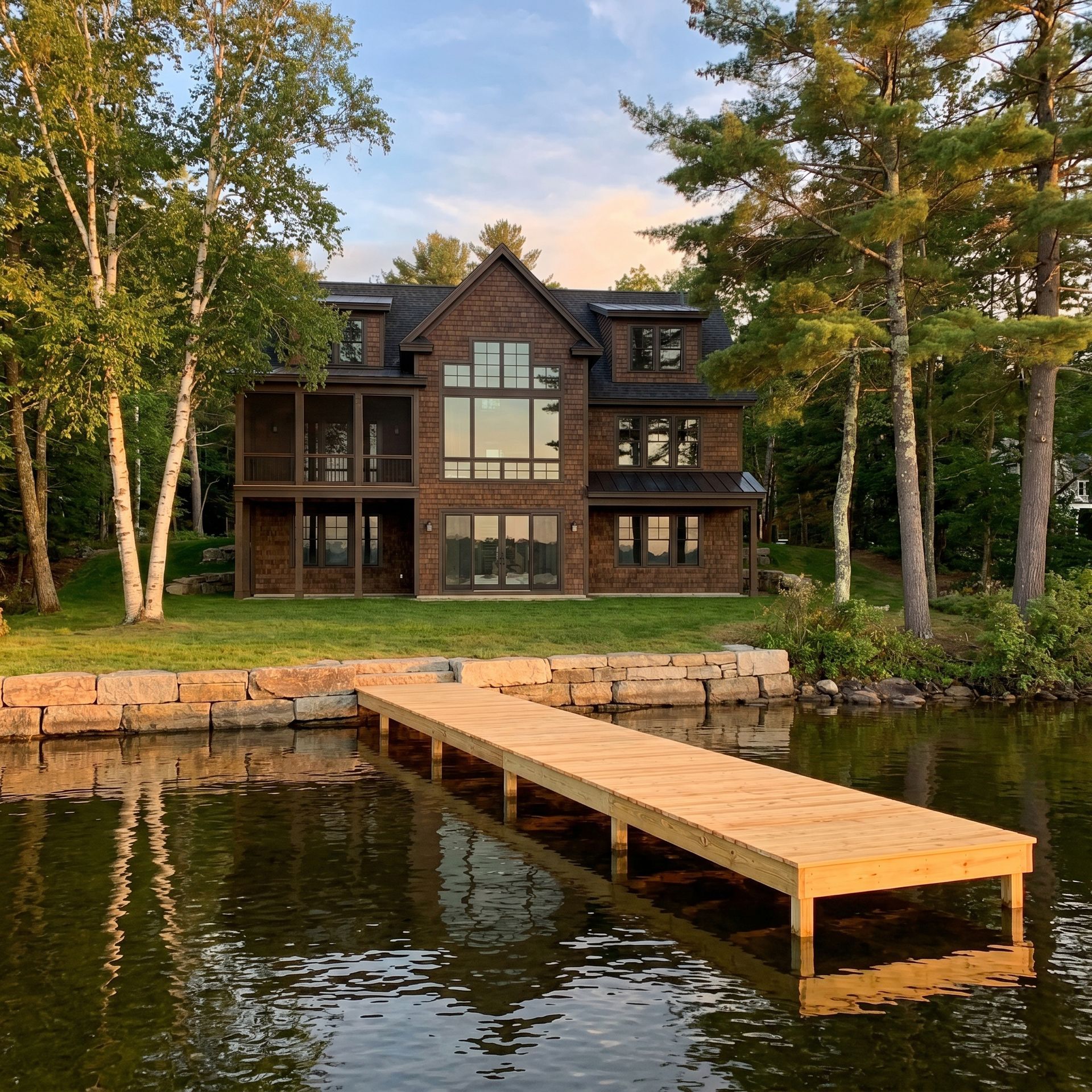 Finished lakefront home Standish ME Legacy Construction
