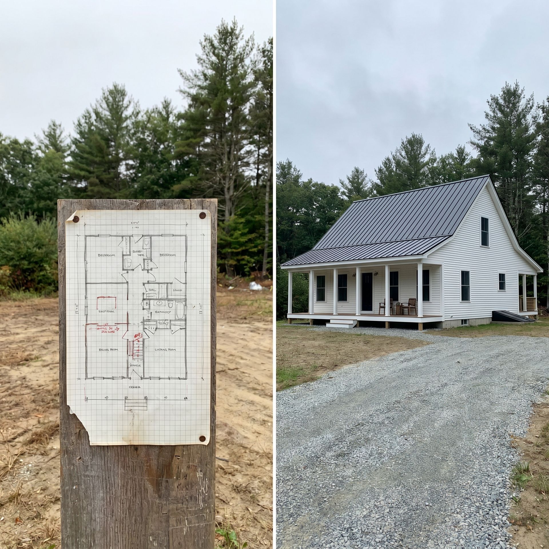 Before and after from plans to home Hollis ME