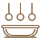 Brown line icon of a bowl with steam rising above it