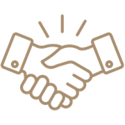 Two beige hands shaking, with motion lines above the handshake.