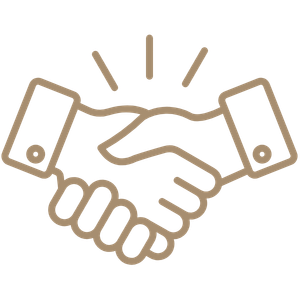 Two beige hands shaking, with motion lines above the handshake.
