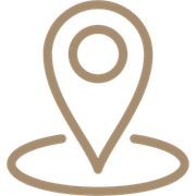 Tan location pin icon in beige on white background