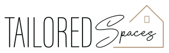 Tailed Spaces logo in black script with a tan house outline and small window icon