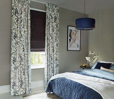 Curtains and Blinds for a bedroom, patterned