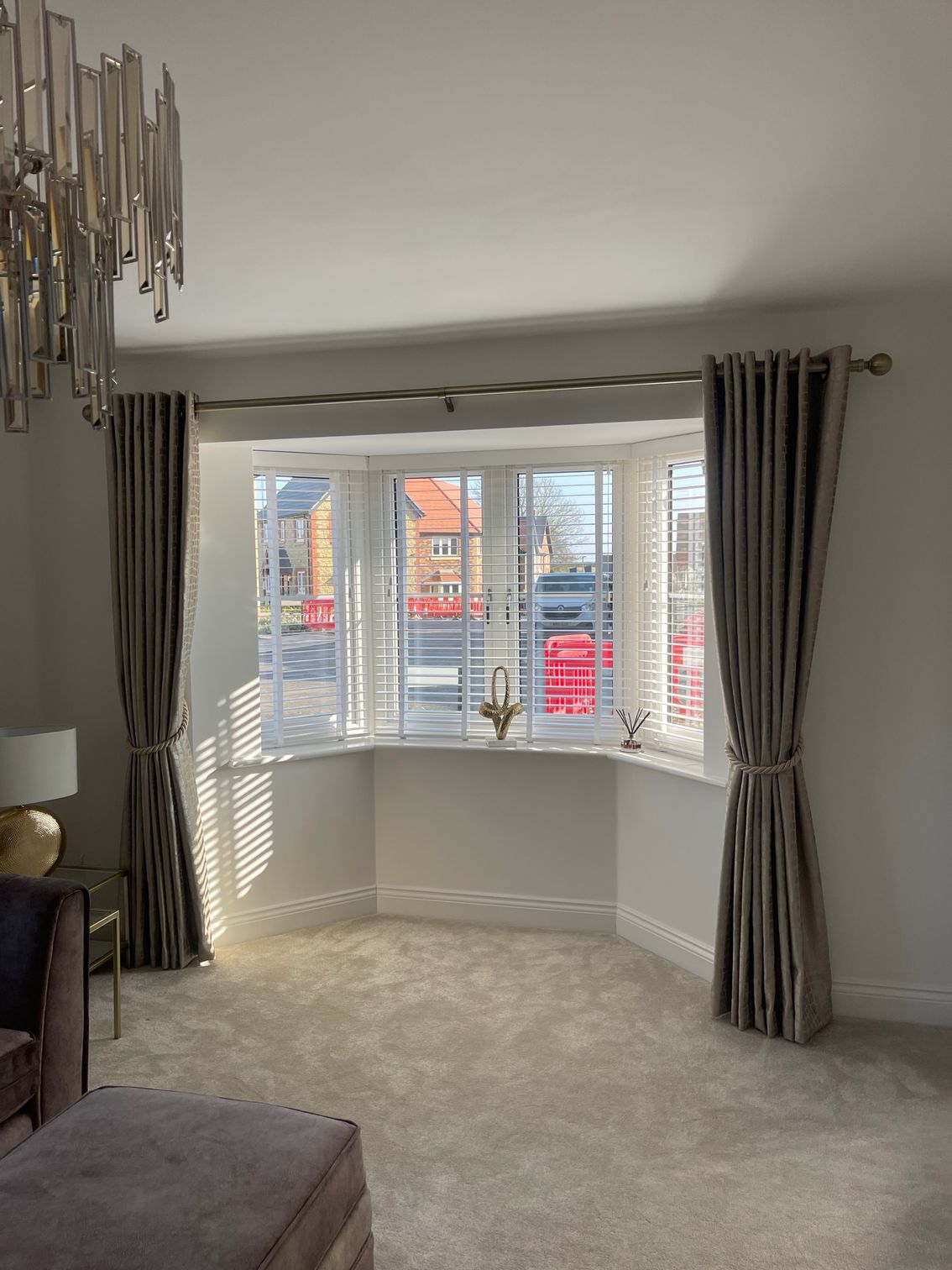 Custom made full length eyelet curtains for a bay window