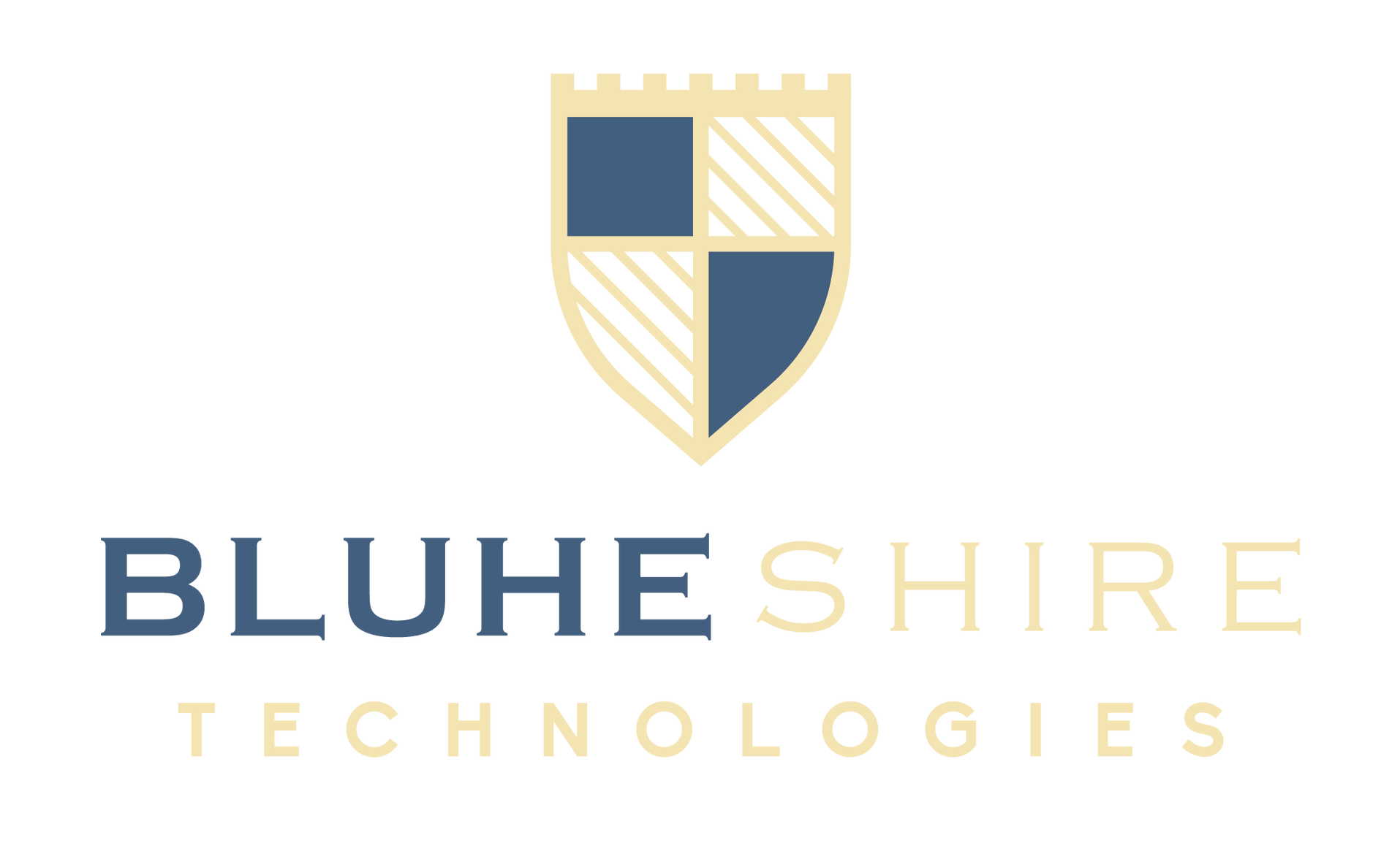 BluheShire Technologies logo with blue and gold shield emblem and text