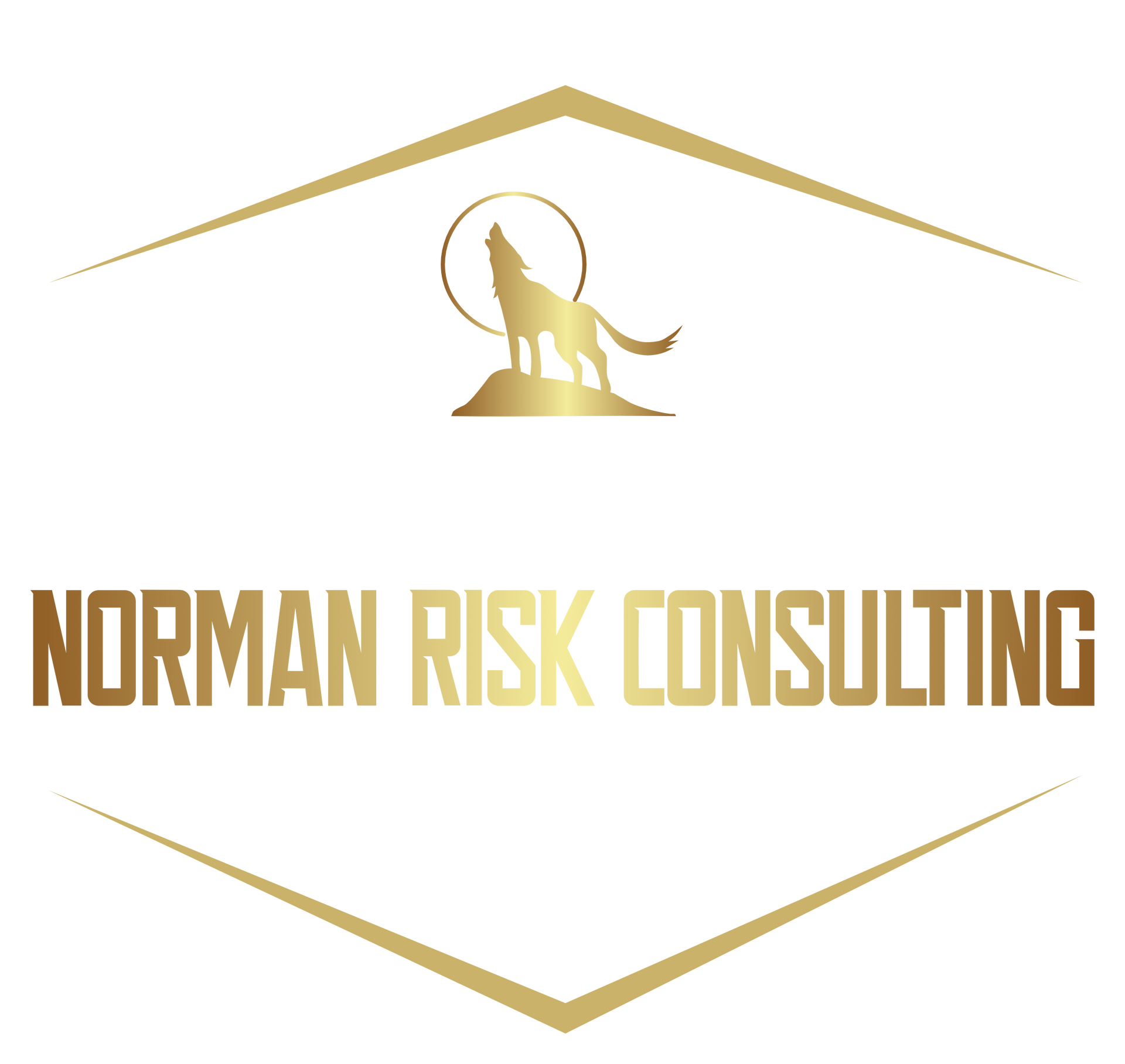 Golden logo: wolf howling at the moon, text