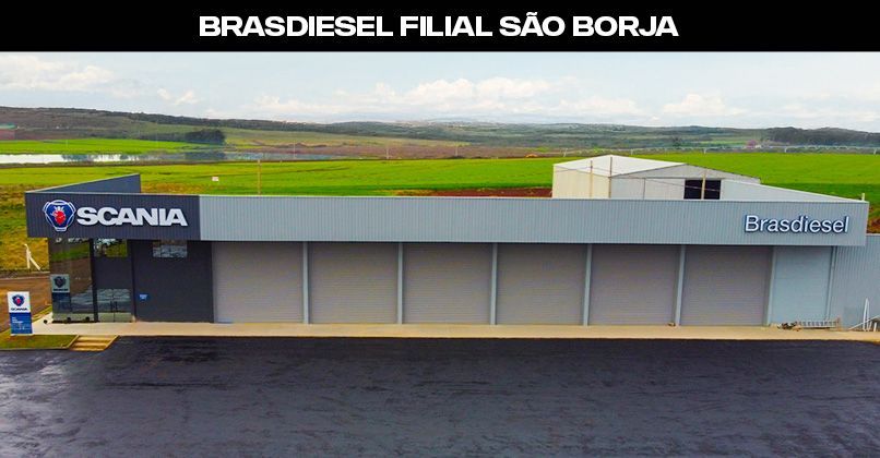 Um moderno centro de serviços Scania, Brasdiesel, localizado em São Borja, com cinco grandes docas fechadas 