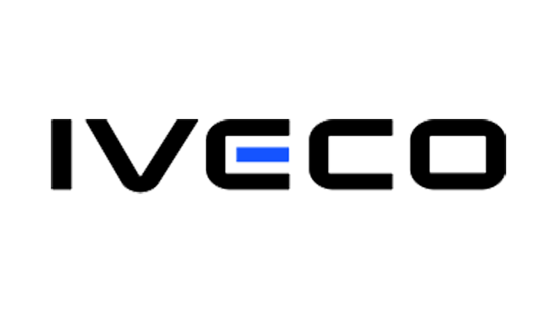 O logotipo da Iveco, com a marca denominativa, apresenta letras maiúsculas pretas em negrito com um traço 