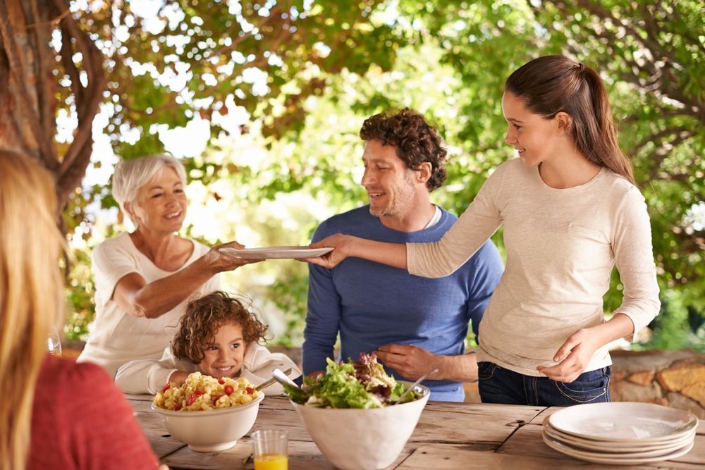 Eating meal with family