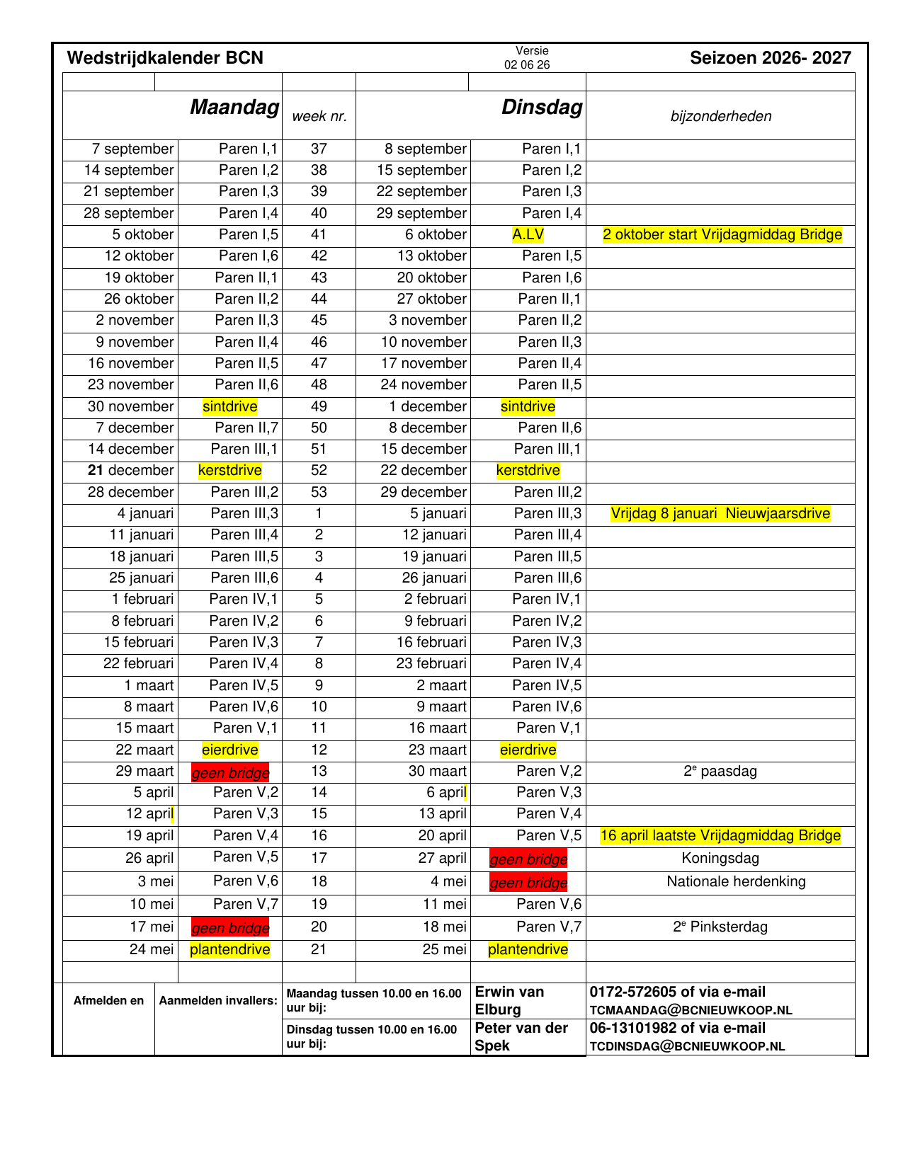 Een tabel met een maandplanning, gemarkeerde cellen die evenementen aangeven, en locatiegegevens.