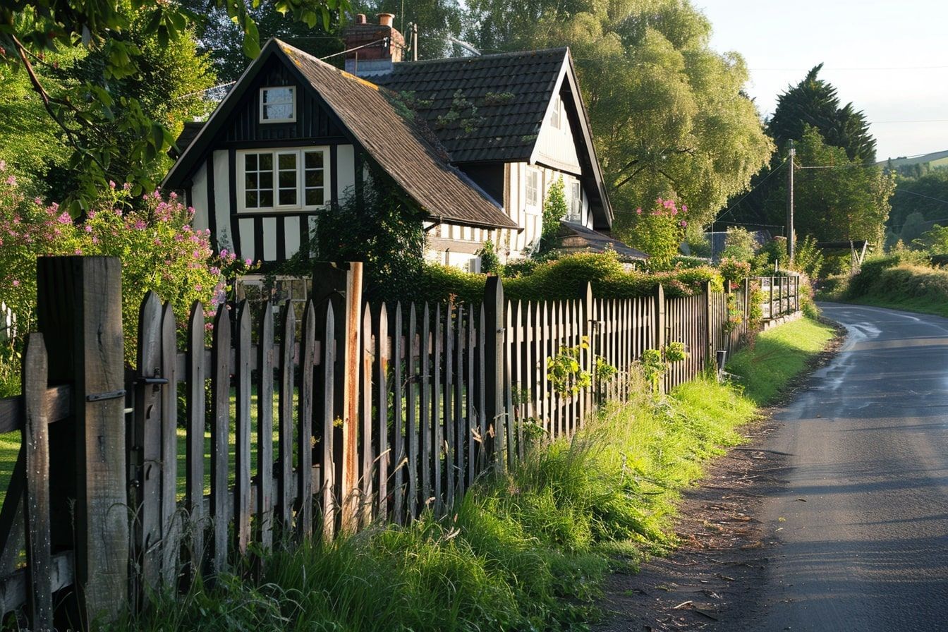 A house with a wooden fence in front of it.