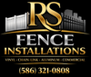 Logo for RS Fence Installations: gold and silver text with fence imagery. Includes phone number.
