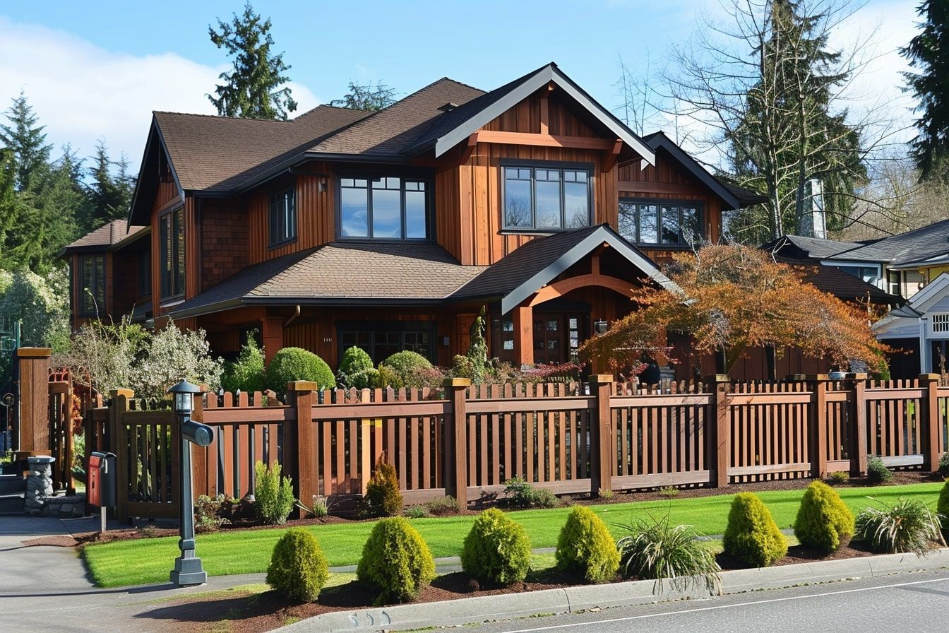 A large house with a wooden fence around it.
