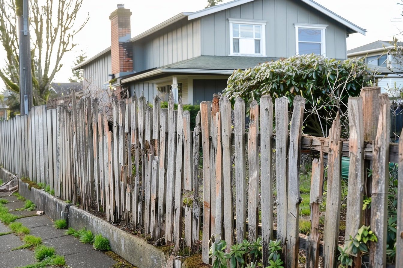 A house with a wooden fence in front of it.
