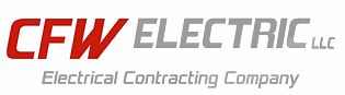 CFW Electric LLC logo with red and gray text and the tagline “Electrical Contracting Company”
