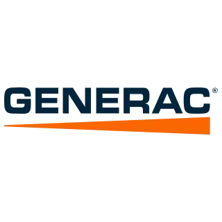 Generac logo in dark blue with an orange underline on a white background