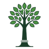 Green tree logo with a dark trunk and leaves on a white background