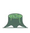 Green tree stump illustration with cut top and roots visible