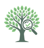 Green tree logo with a magnifying glass and check mark over the branches
