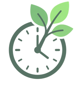 Green clock with leaves growing from the top, symbolizing eco-friendly time or sustainability