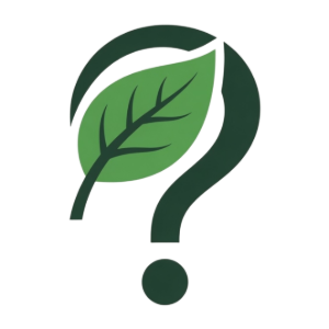 Green leaf forming a question mark icon on a white background