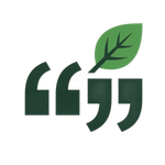 Green leaf integrated with dark green quotation marks, suggesting eco-friendly quotes or messaging.