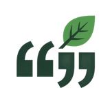 Green leaf integrated with dark green quotation marks, suggesting eco-friendly quotes or messaging.