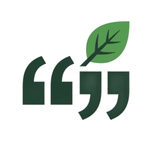 Green leaf integrated with dark green quotation marks, suggesting eco-friendly quotes or messaging.