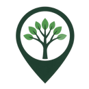 Green location pin with a tree icon inside on a white background