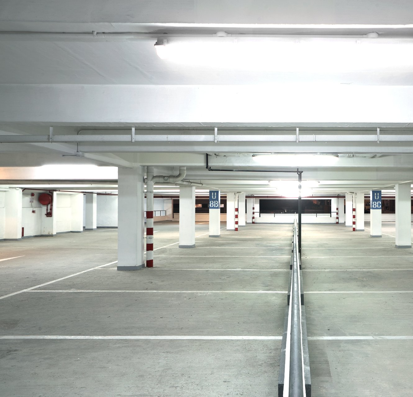 a lit up parking lot