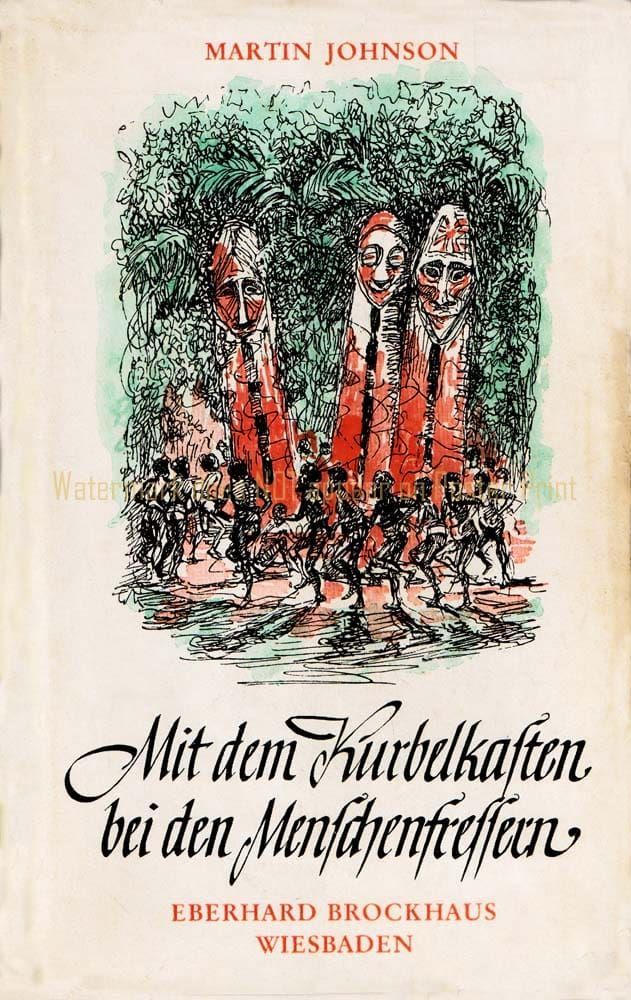 Book cover with a sketch of tall, masked figures in red cloaks surrounded by smaller figures, titled in German cursive.